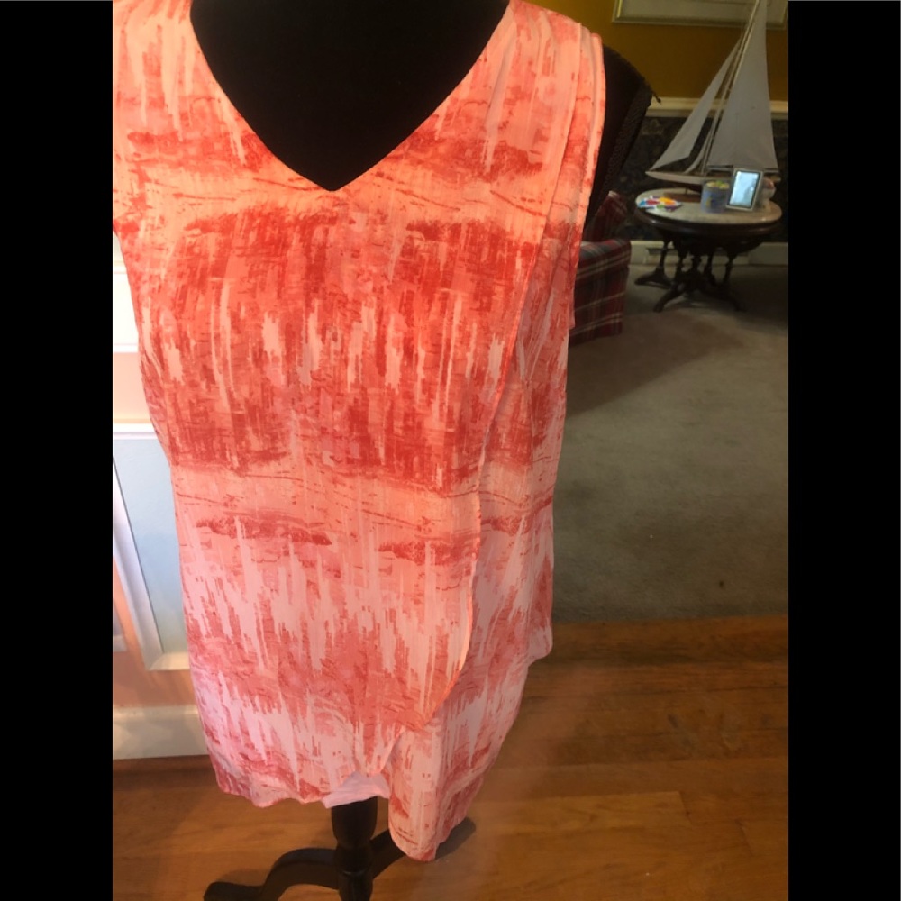H by Halston sleeveless top w chiffon overlay, S